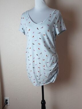 Motherhood Maternity Light Blue V-Neck Maternity Top with Bird Print